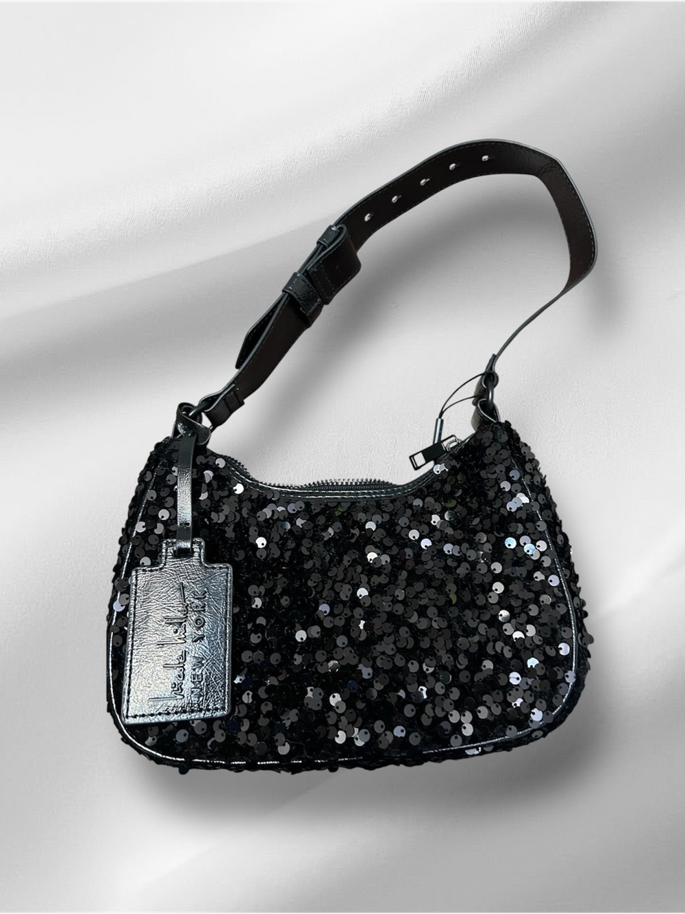 Nicole Miller New York Black Sequin Hobo Shoulder Bag